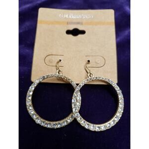 G.H. Bass & Co. Earrings, Matte Gold Tone with crystal clear rhinestones, NWT